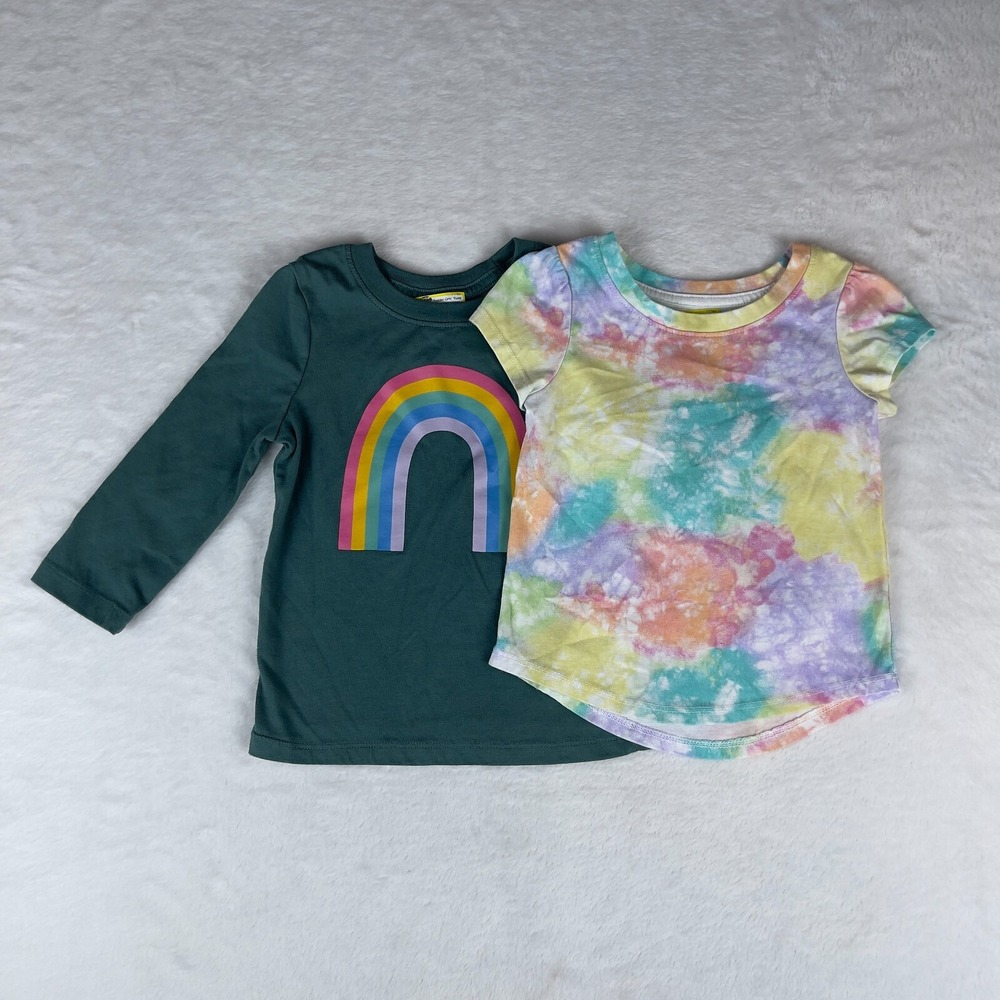 Lot of 2 Cat & Jack T-Shirt‎ 2T Toddler Girls Green Multi Tie Dye Long Sleeve